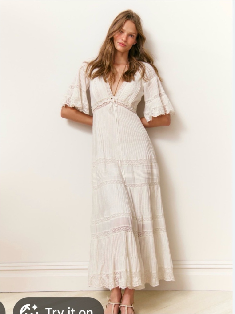 LoveShackFancy Marlowe Lace-Trim maxi Midi Dress in Cream